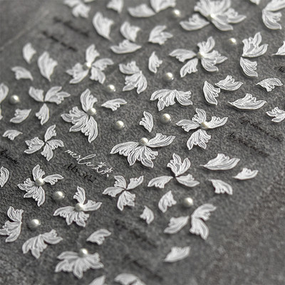 5D Pearl Bowknot Rose Flower Nagu uzlīmes Gravētas Slīdnes nagu dekorēšanai Melnbaltas Elegantas manikīra uzlīmes T-2892