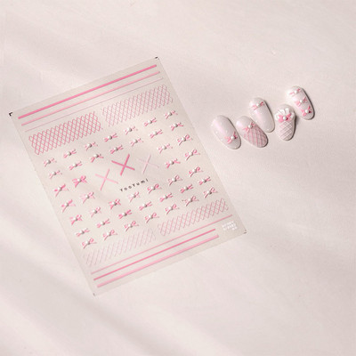 5D Pearl Bowknot Rose Flower Nagu uzlīmes Gravētas Slīdnes nagu dekorēšanai Melnbaltas Elegantas manikīra uzlīmes T-2892