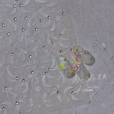 5D Pearl Bowknot Rose Flower Nagu uzlīmes Gravētas Slīdnes nagu dekorēšanai Melnbaltas Elegantas manikīra uzlīmes T-2892