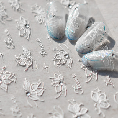 5D Pearl Bowknot Rose Flower Nagu uzlīmes Gravētas Slīdnes nagu dekorēšanai Melnbaltas Elegantas manikīra uzlīmes T-2892