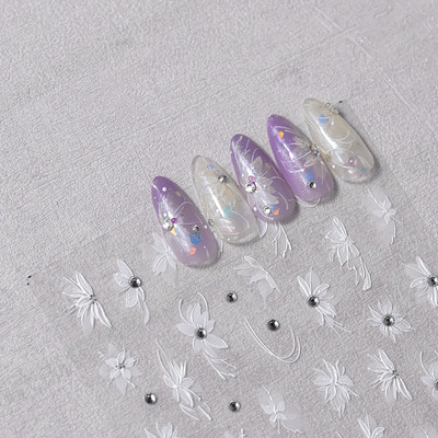 5D Pearl Bowknot Rose Flower Nagu uzlīmes Gravētas Slīdnes nagu dekorēšanai Melnbaltas Elegantas manikīra uzlīmes T-2892