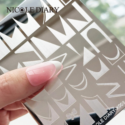 NICOLE DIARY Плочи за щамповане на изкуство за нокти Френски дизайни Лак за нокти Геометрия Вълнообразна линия Печат Шаблон за маникюр Декорации