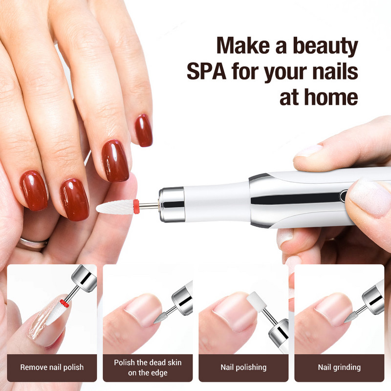 Profesionāla elektriskā nagu urbja pulēšanas mašīna atmirušās ādas noņemšanai mākslas slīpēšanas vīles pildspalva nagu pulēšanas mašīna, manikīra rīki