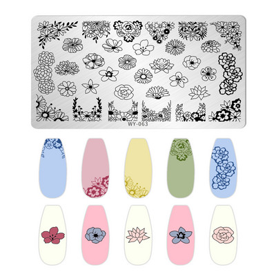 Lotus Flowers nagu apzīmogošanas plāksne nerūsējošā tērauda veidne ziedu raksta taisnstūra veidne manikīra nagu mākslas zīmoga attēla plāksne