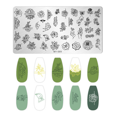 Lotus Flowers nagu apzīmogošanas plāksne nerūsējošā tērauda veidne ziedu raksta taisnstūra veidne manikīra nagu mākslas zīmoga attēla plāksne