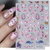 3D rozā ziedu ziedlapiņas nagu mākslas uzlīmes margrietiņa lapa tauriņš bite tulpe saulespuķe vasara gudrs dzīvnieks slīdnis nagu rotājums JINO