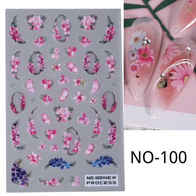 3D rozā ziedu ziedlapiņas nagu mākslas uzlīmes margrietiņa lapa tauriņš bite tulpe saulespuķe vasara gudrs dzīvnieks slīdnis nagu rotājums JINO