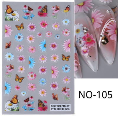 3D rozā ziedu ziedlapiņas nagu mākslas uzlīmes margrietiņa lapa tauriņš bite tulpe saulespuķe vasara gudrs dzīvnieks slīdnis nagu rotājums JINO