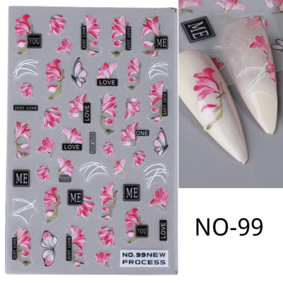 3D rozā ziedu ziedlapiņas nagu mākslas uzlīmes margrietiņa lapa tauriņš bite tulpe saulespuķe vasara gudrs dzīvnieks slīdnis nagu rotājums JINO