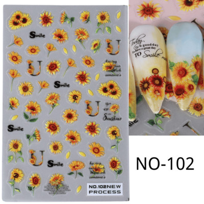 3D rozā ziedu ziedlapiņas nagu mākslas uzlīmes margrietiņa lapa tauriņš bite tulpe saulespuķe vasara gudrs dzīvnieks slīdnis nagu rotājums JINO