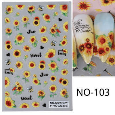 3D rozā ziedu ziedlapiņas nagu mākslas uzlīmes margrietiņa lapa tauriņš bite tulpe saulespuķe vasara gudrs dzīvnieks slīdnis nagu rotājums JINO