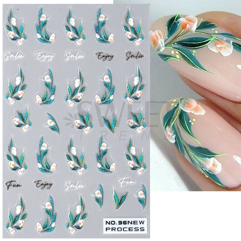 3D rozā ziedu ziedlapiņas nagu mākslas uzlīmes margrietiņa lapa tauriņš bite tulpe saulespuķe vasara gudrs dzīvnieks slīdnis nagu rotājums JINO