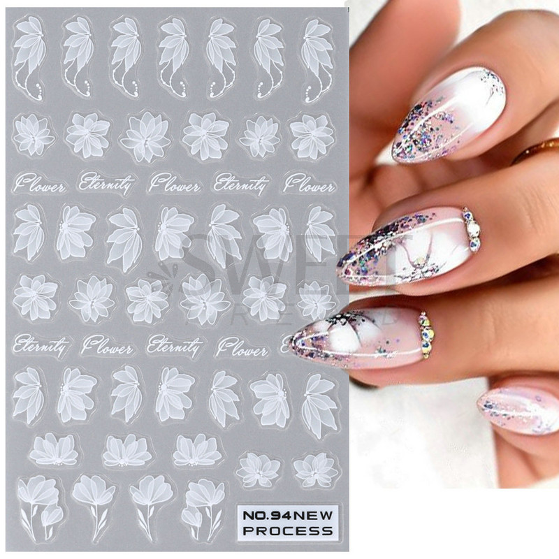 3D rozā ziedu ziedlapiņas nagu mākslas uzlīmes margrietiņa lapa tauriņš bite tulpe saulespuķe vasara gudrs dzīvnieks slīdnis nagu rotājums JINO