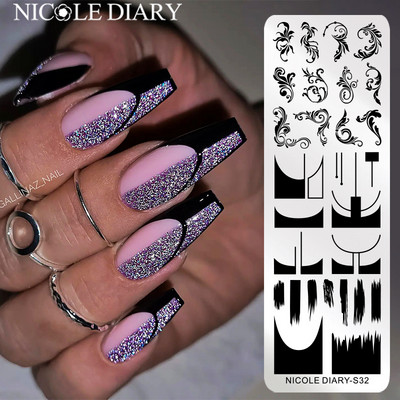 NICOLE DIARY French Line Series körömbélyegző lemezek geometria virág levél kép stencil forma körömdíszítő bélyegző lakk nyomtató eszköz