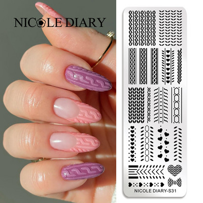 NICOLE DIARY French Line Series Nagu štancēšanas plāksnes Ģeometrija Ziedu lapu attēls Trafarets Veidne Nagu mākslas zīmogu pulēšanas drukāšanas rīks