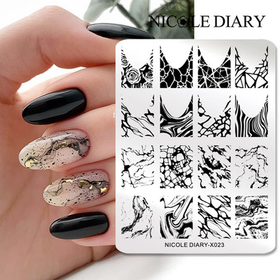 NICOLE DIARY French Line Series Nagu štancēšanas plāksnes Ģeometrija Ziedu lapu attēls Trafarets Veidne Nagu mākslas zīmogu pulēšanas drukāšanas rīks