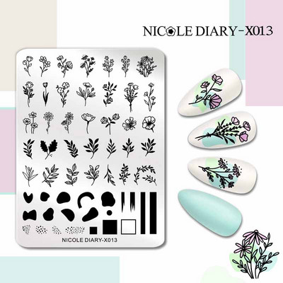NICOLE DIARY French Line Series Nagu štancēšanas plāksnes Ģeometrija Ziedu lapu attēls Trafarets Veidne Nagu mākslas zīmogu pulēšanas drukāšanas rīks