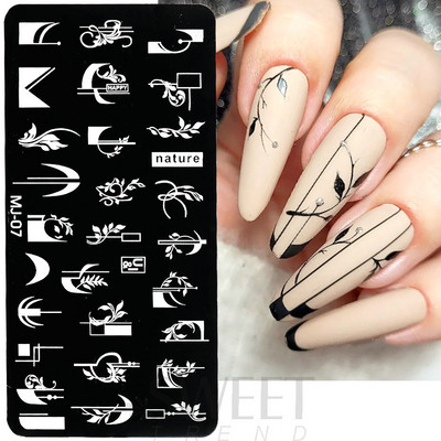 Helovīna nagu apzīmogošanas plāksnes Čūskas sirds ģeometrija franču līnija tauriņš, lapa mežģīnes nagu mākslas laka drukas veidņu rīki KEMJ