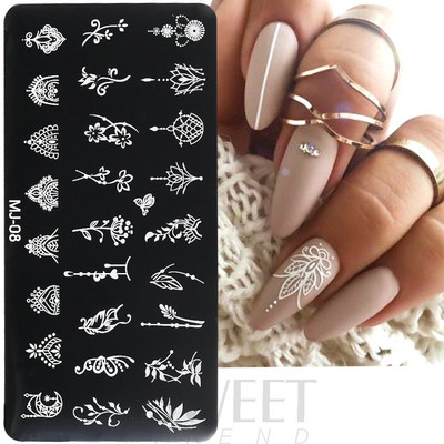 Helovīna nagu apzīmogošanas plāksnes Čūskas sirds ģeometrija franču līnija tauriņš, lapa mežģīnes nagu mākslas laka drukas veidņu rīki KEMJ