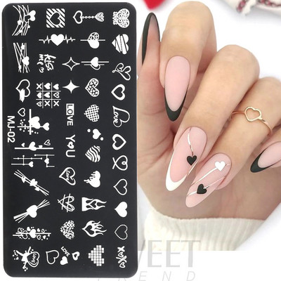 Helovīna nagu apzīmogošanas plāksnes Čūskas sirds ģeometrija franču līnija tauriņš, lapa mežģīnes nagu mākslas laka drukas veidņu rīki KEMJ