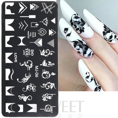 Helovīna nagu apzīmogošanas plāksnes Čūskas sirds ģeometrija franču līnija tauriņš, lapa mežģīnes nagu mākslas laka drukas veidņu rīki KEMJ