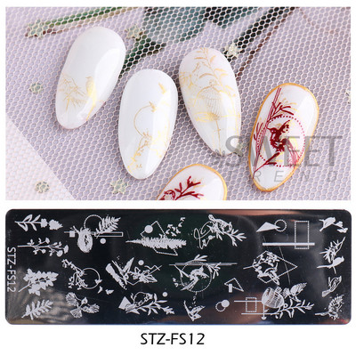 Helovīna nagu apzīmogošanas plāksnes Čūskas sirds ģeometrija franču līnija tauriņš, lapa mežģīnes nagu mākslas laka drukas veidņu rīki KEMJ