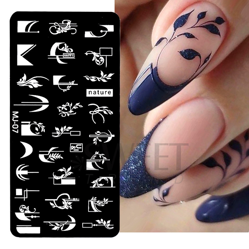 Helovīna nagu apzīmogošanas plāksnes Čūskas sirds ģeometrija franču līnija tauriņš, lapa mežģīnes nagu mākslas laka drukas veidņu rīki KEMJ