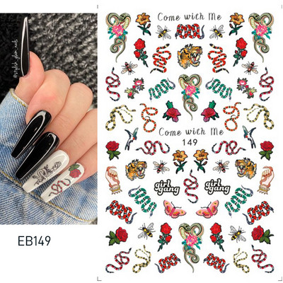 Pūķa čūskas uzlīmes nagiem 3D melns gotikas stils pašlīmējošs slīdnis Ķīniešu nagi mākslas dekorācijas uzlīmes Aptinumi CHEB145-152