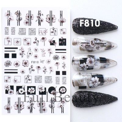 Pūķa čūskas uzlīmes nagiem 3D melns gotikas stils pašlīmējošs slīdnis Ķīniešu nagi mākslas dekorācijas uzlīmes Aptinumi CHEB145-152