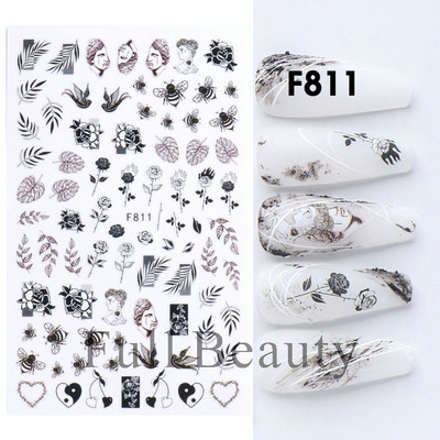 Pūķa čūskas uzlīmes nagiem 3D melns gotikas stils pašlīmējošs slīdnis Ķīniešu nagi mākslas dekorācijas uzlīmes Aptinumi CHEB145-152