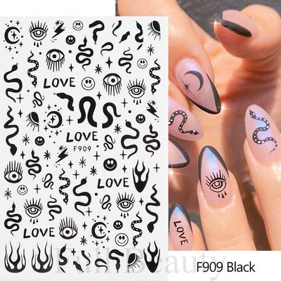 Pūķa čūskas uzlīmes nagiem 3D melns gotikas stils pašlīmējošs slīdnis Ķīniešu nagi mākslas dekorācijas uzlīmes Aptinumi CHEB145-152