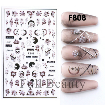 Pūķa čūskas uzlīmes nagiem 3D melns gotikas stils pašlīmējošs slīdnis Ķīniešu nagi mākslas dekorācijas uzlīmes Aptinumi CHEB145-152