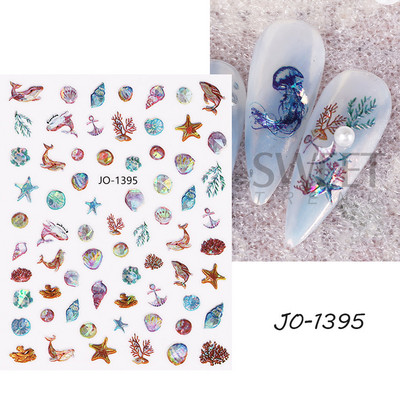 Jūras gliemežvāki 3D nagu uzlīme Okeāna pludmales tēma Vasaras dzīvnieks Starfish Star Fish Nagu slīdnis Pašlīmējoša uzlīme nagu mākslas dekorēšana