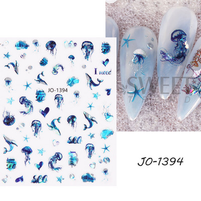 Jūras gliemežvāki 3D nagu uzlīme Okeāna pludmales tēma Vasaras dzīvnieks Starfish Star Fish Nagu slīdnis Pašlīmējoša uzlīme nagu mākslas dekorēšana