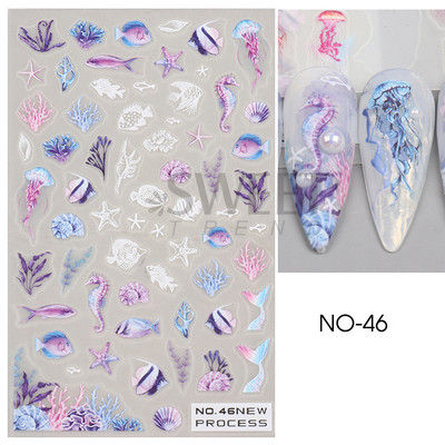 Jūras gliemežvāki 3D nagu uzlīme Okeāna pludmales tēma Vasaras dzīvnieks Starfish Star Fish Nagu slīdnis Pašlīmējoša uzlīme nagu mākslas dekorēšana