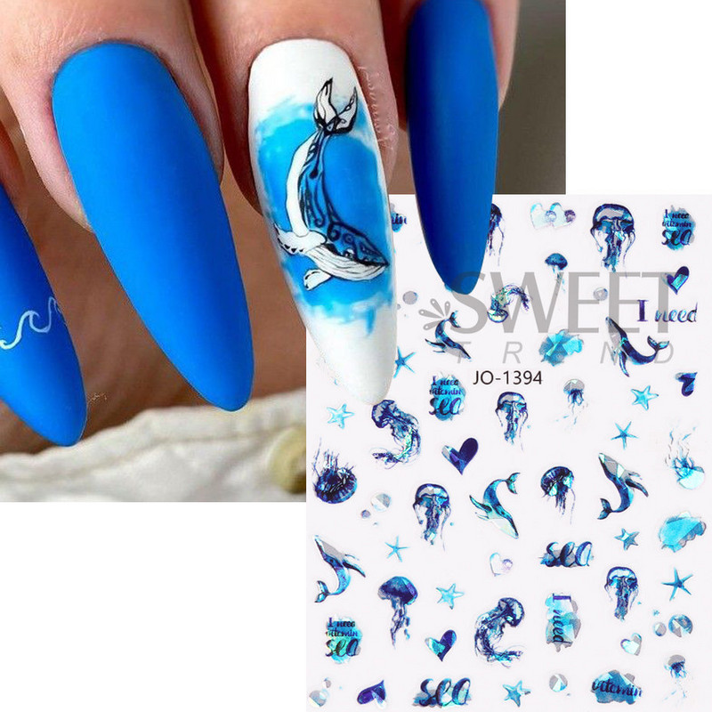 Jūras gliemežvāki 3D nagu uzlīme Okeāna pludmales tēma Vasaras dzīvnieks Starfish Star Fish Nagu slīdnis Pašlīmējoša uzlīme nagu mākslas dekorēšana