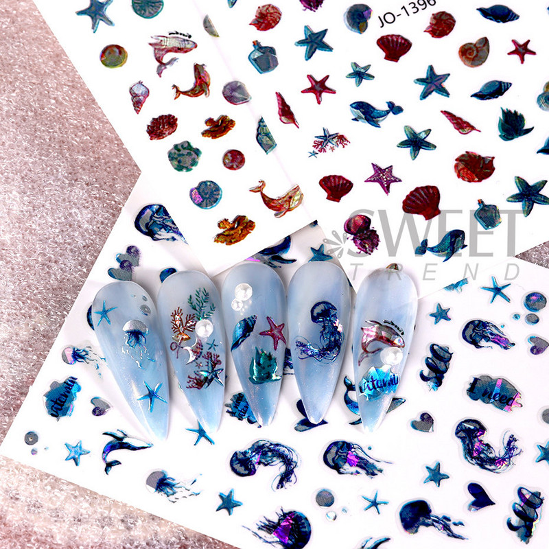 Jūras gliemežvāki 3D nagu uzlīme Okeāna pludmales tēma Vasaras dzīvnieks Starfish Star Fish Nagu slīdnis Pašlīmējoša uzlīme nagu mākslas dekorēšana