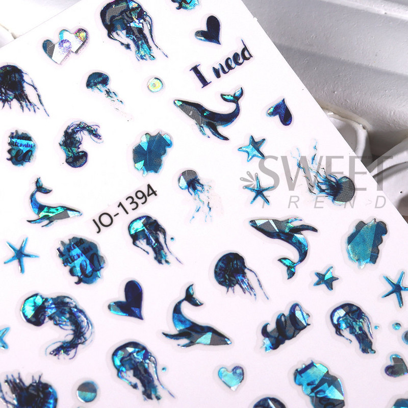 Jūras gliemežvāki 3D nagu uzlīme Okeāna pludmales tēma Vasaras dzīvnieks Starfish Star Fish Nagu slīdnis Pašlīmējoša uzlīme nagu mākslas dekorēšana