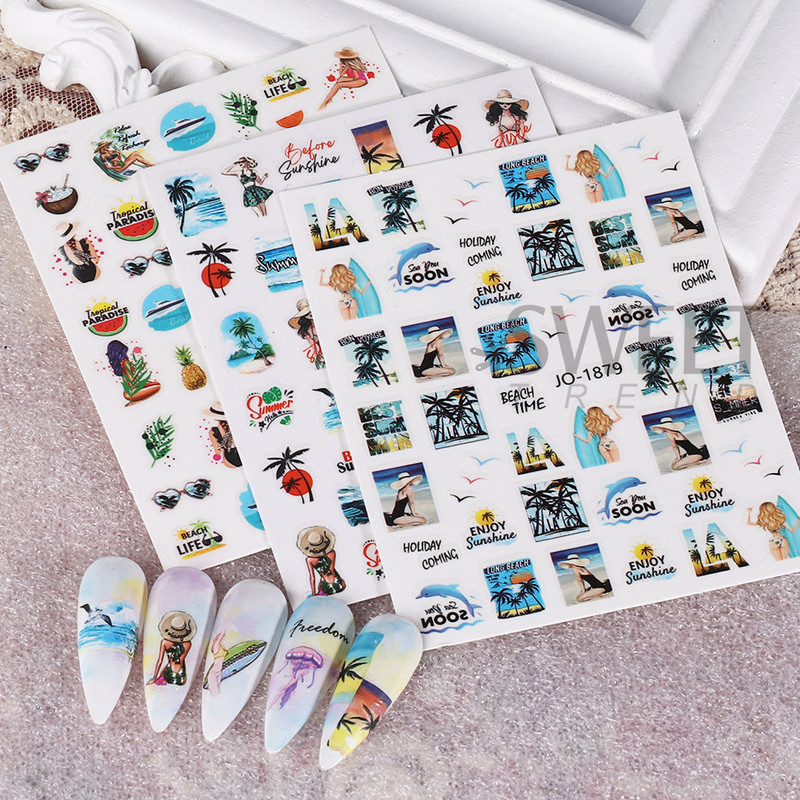 Jūras gliemežvāki 3D nagu uzlīme Okeāna pludmales tēma Vasaras dzīvnieks Starfish Star Fish Nagu slīdnis Pašlīmējoša uzlīme nagu mākslas dekorēšana