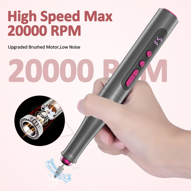 CkeyiN 20000 apgr./min nagu urbjmašīna Elektriskā bezvadu manikīra komplekta pulēšanas dzirnaviņas manikīram Profesionāls frēze