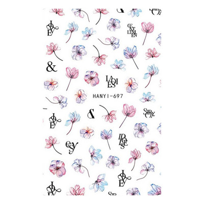 Nagu mākslas uzlīmes Ziedi 3D Nagu uzlīmes Caurspīdīgi Vienkārši Ziedi Ziedi Mugura Līme Nagu uzlīmes Nagu galiņu dekors