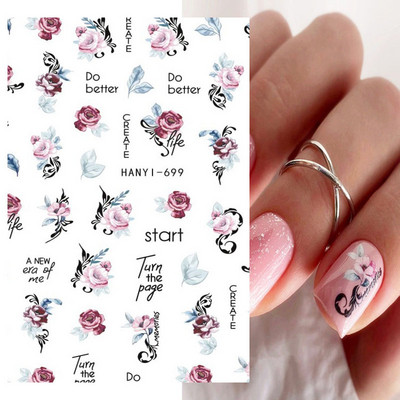 Nagu mākslas uzlīmes Ziedi 3D Nagu uzlīmes Caurspīdīgi Vienkārši Ziedi Ziedi Mugura Līme Nagu uzlīmes Nagu galiņu dekors