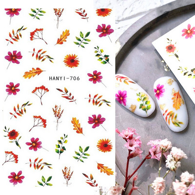 Nagu mākslas uzlīmes Ziedi 3D Nagu uzlīmes Caurspīdīgi Vienkārši Ziedi Ziedi Mugura Līme Nagu uzlīmes Nagu galiņu dekors
