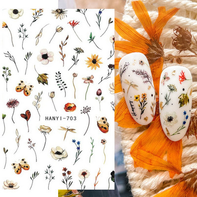 Nagu mākslas uzlīmes Ziedi 3D Nagu uzlīmes Caurspīdīgi Vienkārši Ziedi Ziedi Mugura Līme Nagu uzlīmes Nagu galiņu dekors