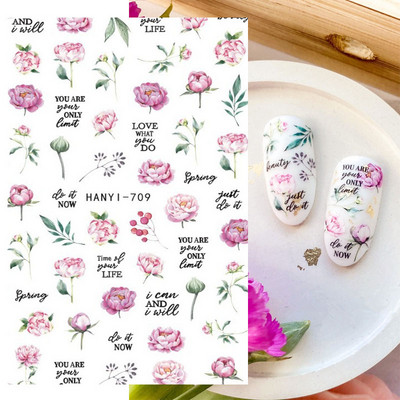 Nagu mākslas uzlīmes Ziedi 3D Nagu uzlīmes Caurspīdīgi Vienkārši Ziedi Ziedi Mugura Līme Nagu uzlīmes Nagu galiņu dekors