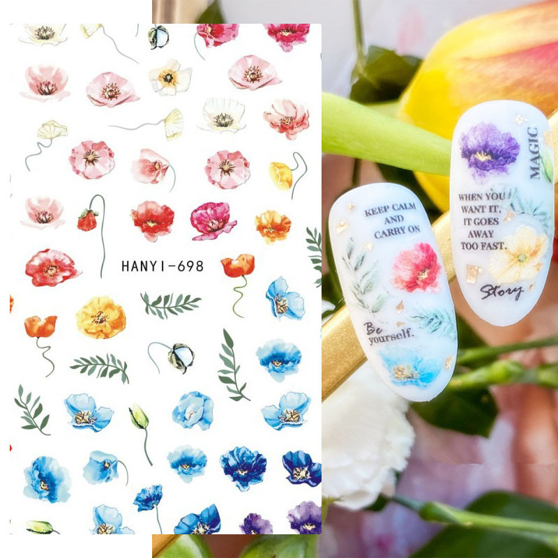 Nagu mākslas uzlīmes Ziedi 3D Nagu uzlīmes Caurspīdīgi Vienkārši Ziedi Ziedi Mugura Līme Nagu uzlīmes Nagu galiņu dekors