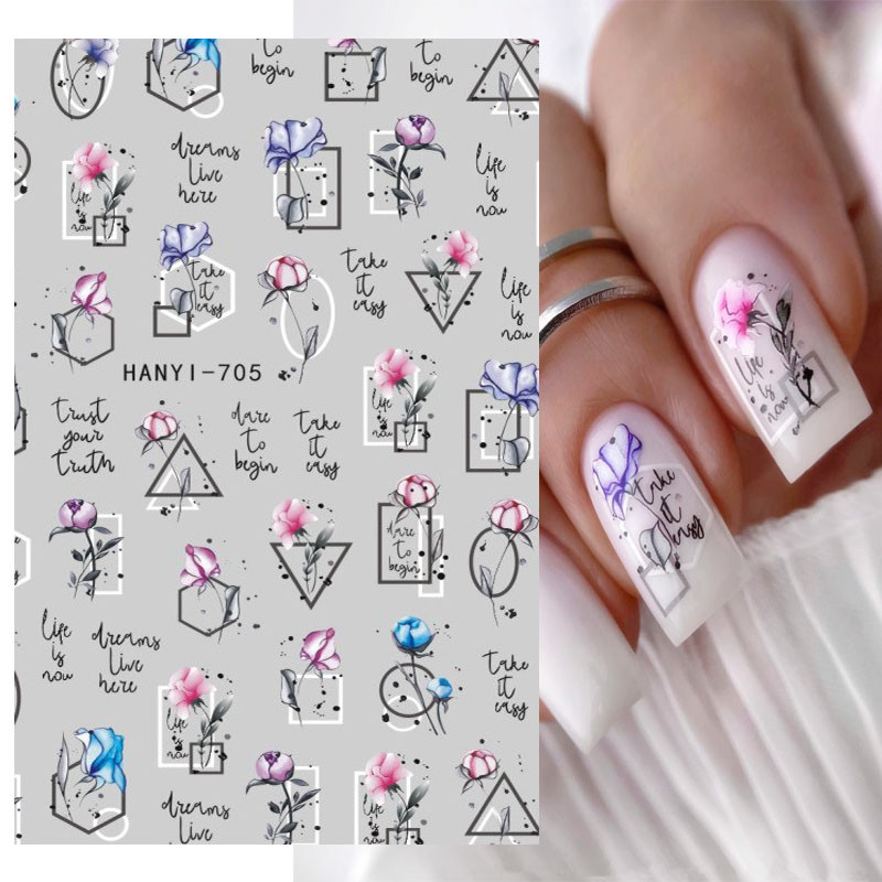 Nagu mākslas uzlīmes Ziedi 3D Nagu uzlīmes Caurspīdīgi Vienkārši Ziedi Ziedi Mugura Līme Nagu uzlīmes Nagu galiņu dekors