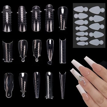 12 τμχ Dual Nail Forms False Tips for Gel Extension Γρήγορη κατασκευή Γαλλικά νύχια Καλούπι μαλακών μαξιλαριών σιλικόνης Εργαλεία μανικιούρ