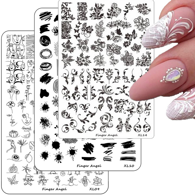 Ploča za utiskivanje noktiju super velike veličine 14,5 × 9,5 cm, francuska pločica za utiskivanje noktiju Flower Wave Nail Art Film Šablone Slika Dizajn noktiju ￥*