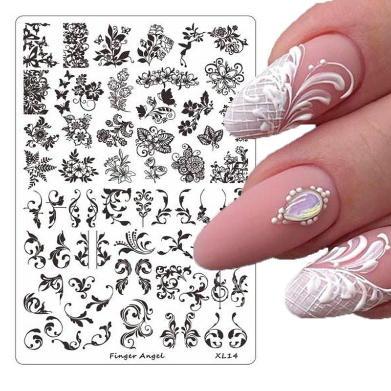 Ploča za utiskivanje noktiju super velike veličine 14,5 × 9,5 cm, francuska pločica za utiskivanje noktiju Flower Wave Nail Art Film Šablone Slika Dizajn noktiju ￥*